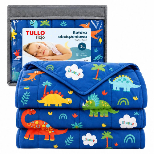 Záťažová deka TULLO Fizjo 3 kg, 100 × 150 cm, modrá s dinosaurami