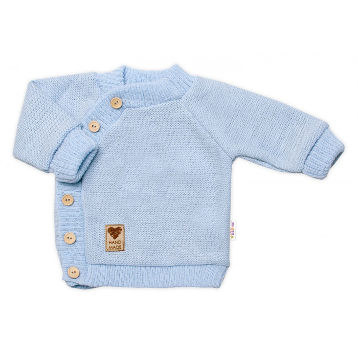Detský pletený svetrík s gombíkmi, zap. bokom, Handmade Baby Nellys, modrý, veľ. 68/74