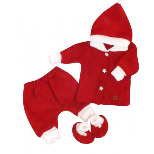 Z&Z 3-dielna pletená súprava, kabátik, nohavice a topánočky Baby Santa, červená, veľ. 86