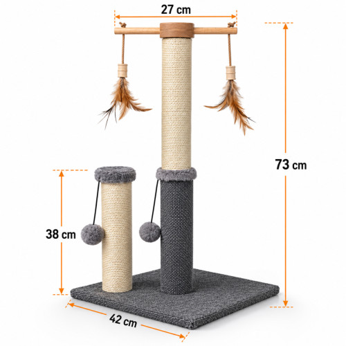 Škrabadlo pre mačky Cat Tree 64 cm s úkryt – MDF, sisal, plyš, svetlosivá