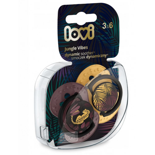 Lovi Silikónové dynamické cumlíky 3-6m, Jungle Vibes Girl - horčica/lila