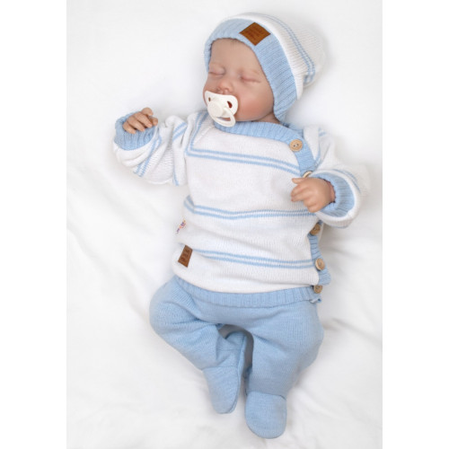 Pletená sada pre bábätko s jemným prúžkom 3D, lux - modrá, biela, veľ. 62