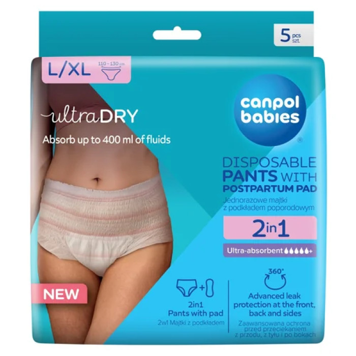 Jednorazové popôrodné nohavičky Canpol 2v1, L/XL, 5 ks absorpčné