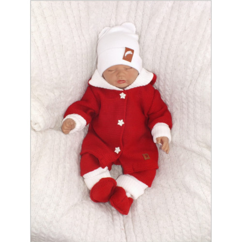 Z&Z 3-dielna pletená súprava, kabátik, nohavice a topánočky Baby Santa, červená, veľ. 80