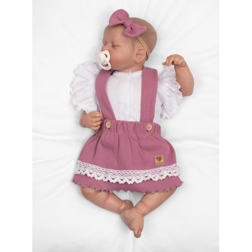 3D súprava LADY, bavlna, body kr. rukáv, suknička s láclom, čelenka, orgovánová/biela, 68