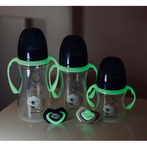 Antikolik. fľaštička so širokým hrdlom a svietiacimi úchytmi, Sleepy Koala, 240 ml - modrá