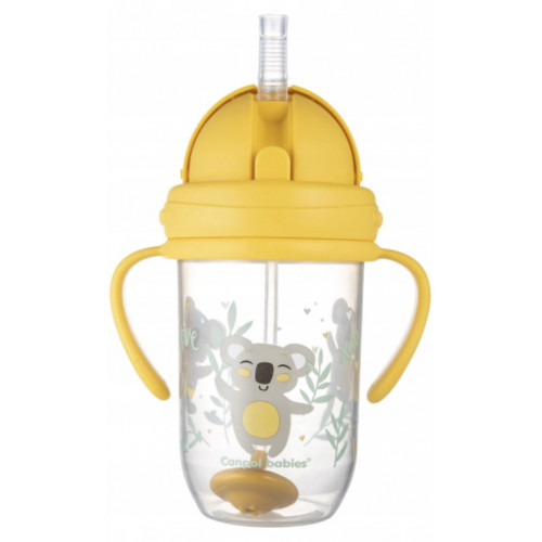 Canpol babies Nevylievací hrnček so slamkou a závažím Exotic Koala - žltý, 270 ml
