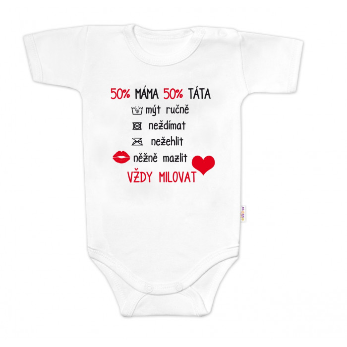 Body krátky rukáv s vtipným textom Baby Nellys, Vždy Milovat - biele, veľ. 86