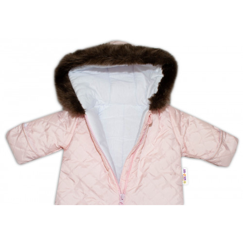 Kombinéza s kapucňou a kožušinkou Baby Nellys ®prošívaná - sv. ružová, veľ. 68