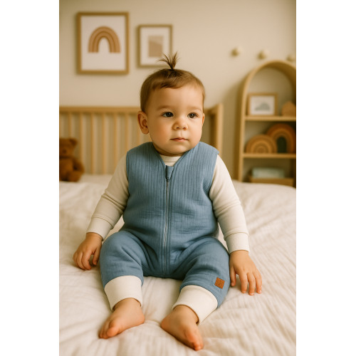 Mušelínový spací vak so zahrnovacími nohavičkami - jeans, veľ. S