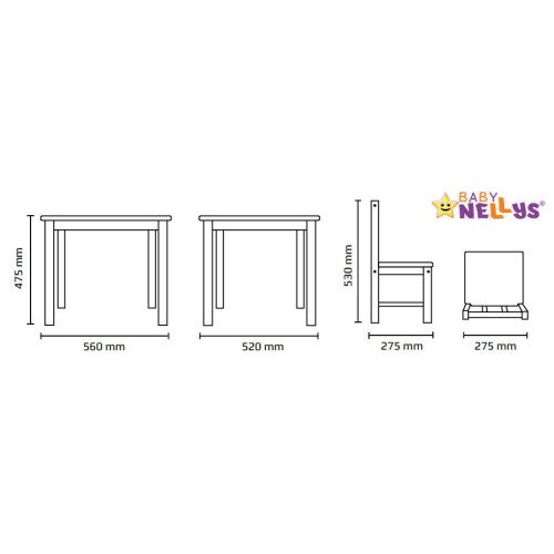 BABY NELLYS Detský nábytok - 3 ks, stôl s stoličkami - biela, B/07