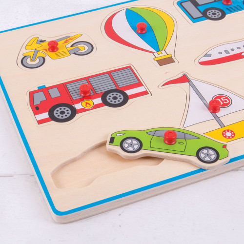 Bigjigs Toys Vkladacie puzzle dopravné prostriedky s úchytom