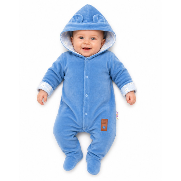 Dvojvrstvový velúrový overal s kapucňou New Bunny, modrý, veľ. 86