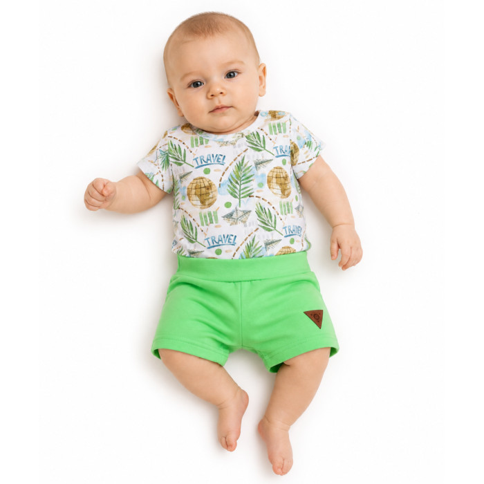 Body kr. rukáv + kraťasky s vreckami 2D sada, Cestovateľ, G-baby, zelené