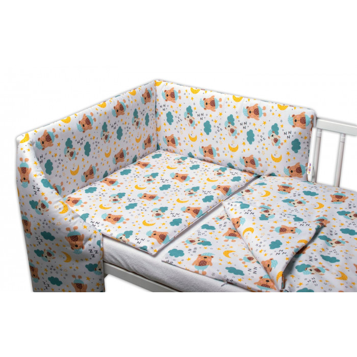 3-dielna sada - mantinel s obliečkami Sny medvedíkov - hnedá, biela, 120x90 cm
