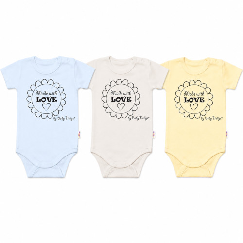 Komplet 3x body Made with love BOY Baby Nellys, vel. 68, modré, žlté, béžové
