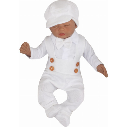 Z&Z 5-dielna pletená sada Boy, body, nohavice, čiapočka motýlik, topánočky, biela