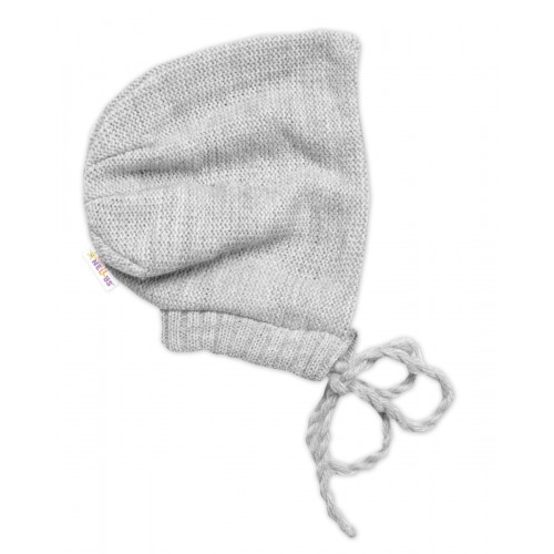 Pletená čiapočka na zaväzovanie bonetka Boy, Hand Made Baby Nellys, sivá