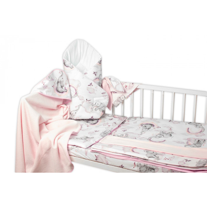 6-dielna výhod. sada s darčekom pre bábätko Baby Nellys, 120x90 Slon a dúha, ružová/biela