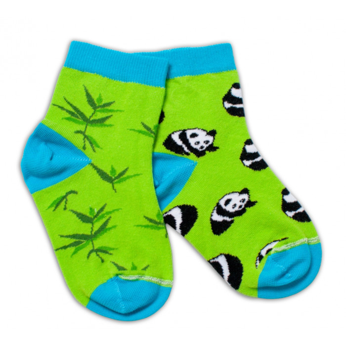 Baby Nellys Bavlnené veselé ponožky  Panda - zelené, veľ. 122/128