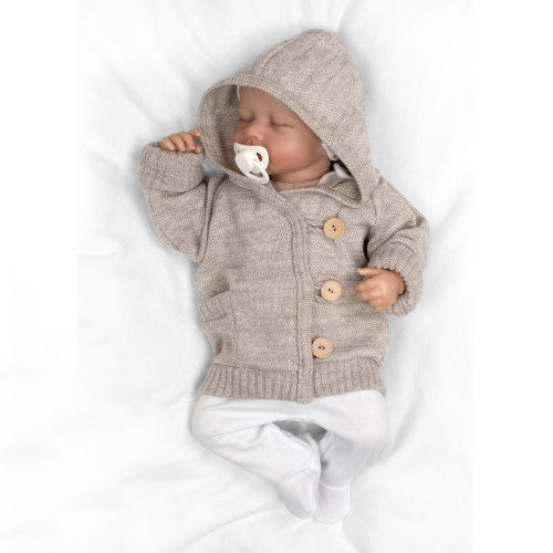 Rastúci pletený svetrík s kapucňou, zapínanie gombíkmi - béžový, veľ. 68/74