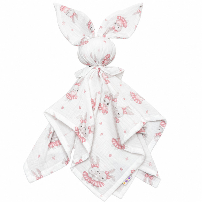 Mušelínová plienka, maznáčik, prítulníček Baby Nellys Bunny, Králičkovia, ružová, ecru