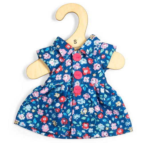 Bigjigs Toys Tmavomodré kvetinové šaty pre bábiku 28 cm