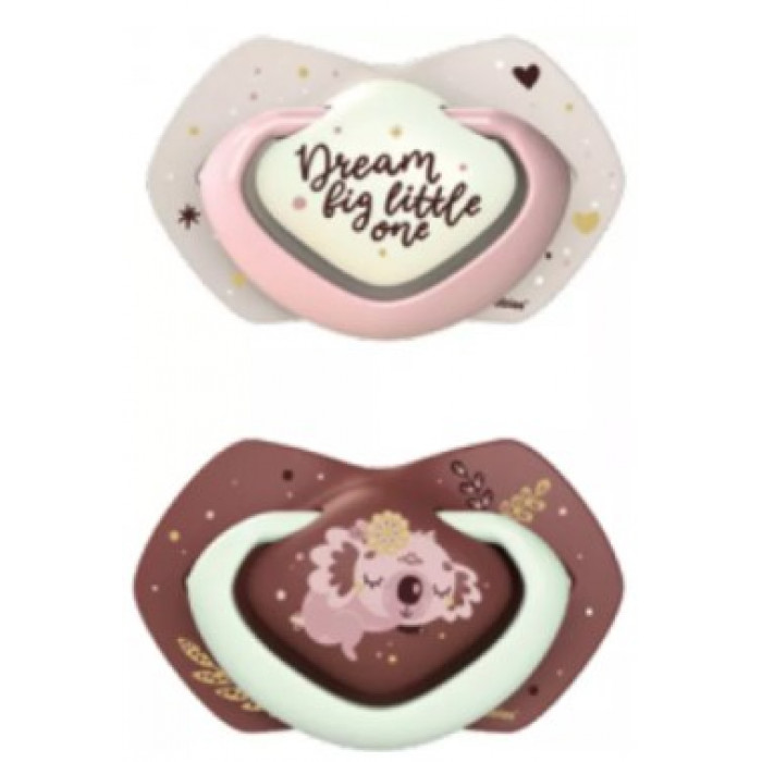 Canpol Babies 2 ks symetrických silikónových cumlíkov, 0-6 m, Sleepy Koala, ružové