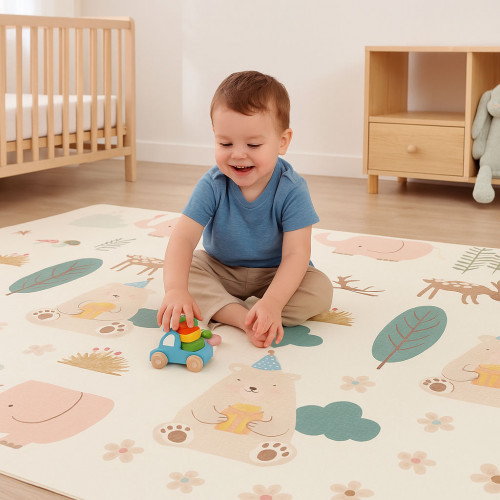 Obojstranná detská penová podložka, skladacia, vodeodolná, protišmyková Happy Teddy