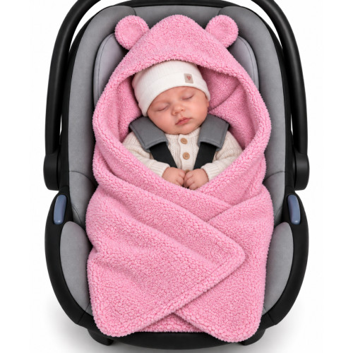 Fusák, deka s kapucňou do autosedačky Baránok, Baby Nellys - púdrová, ružová