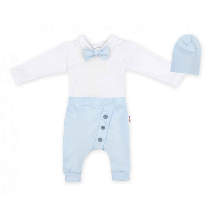 Baby Nellys 3-dielna sada Hubert, body s motýlikom, tepláčiky a čiapka - sv. modrá, veľ.98