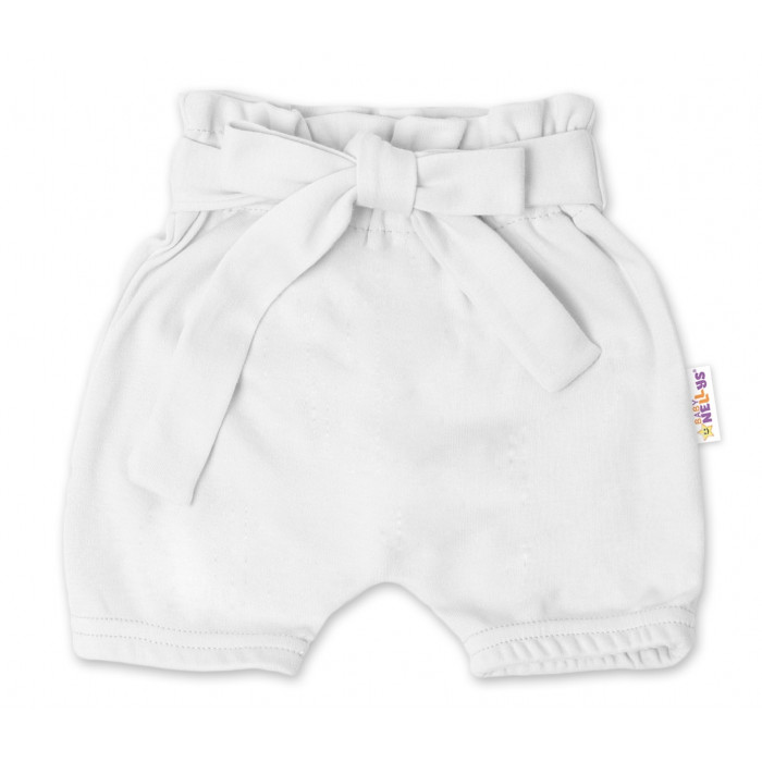 Baby Nellys Bavlnené kraťasy s ozdobným pásikom - biele, veľ. 98/104