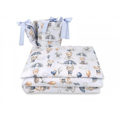 BABY NELLYS 3-dielna sada mantinel s obliečkami, Lietajúce zvieratká, modrá, 135x100 cm