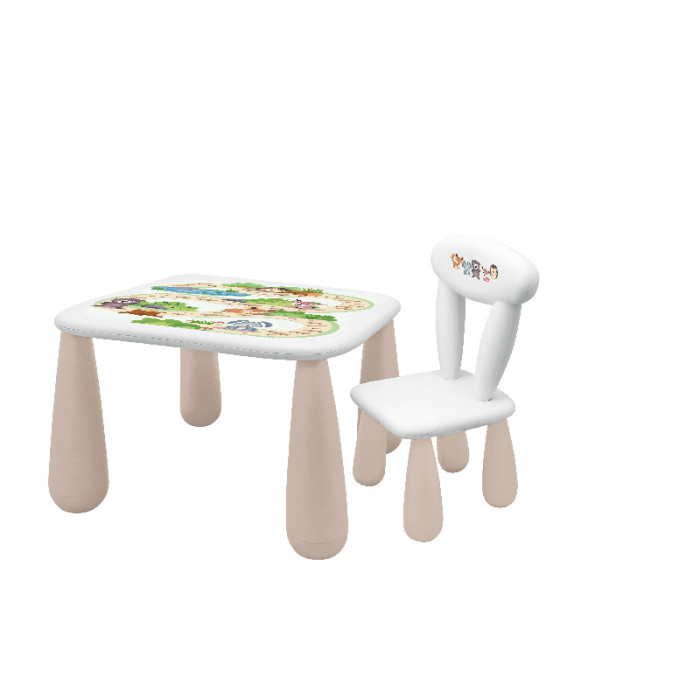 Detský set stolík a stolička na hranie a kreslenie luna, biela, béžová