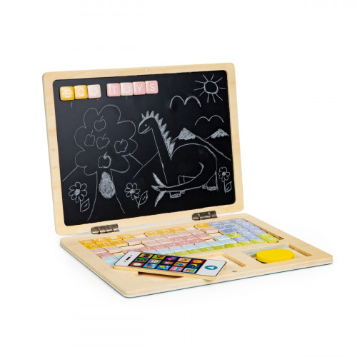 Detská magnetická edukačná tabuľa laptop písmenká a čísla. modrá