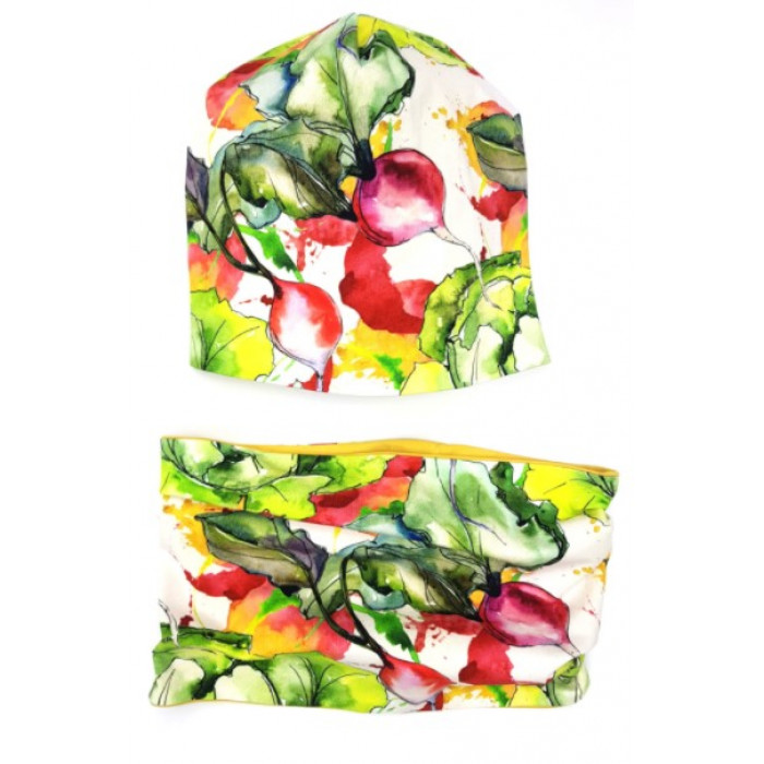 BEXA Jarná dvvojvrstvá čiapka + komín, Vegetables, viacfarebná, veľ. 98