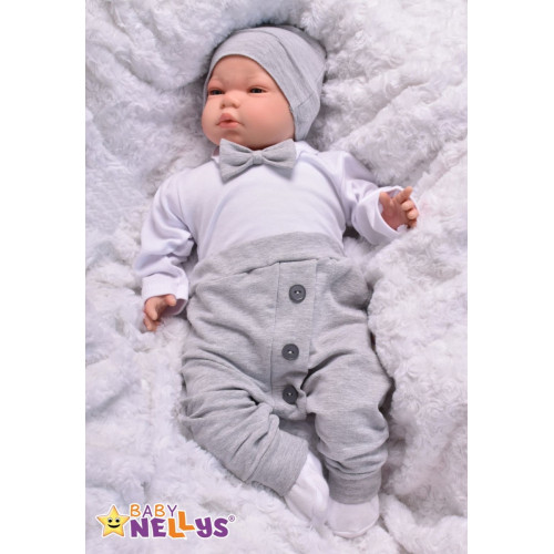 Baby Nellys 3-dielna sada Hubert, body s motýlikom, tepláčiky a čiapočka - sivá, veľ. 92
