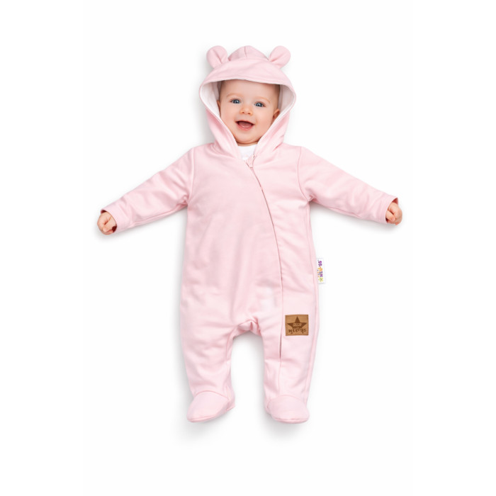 Baby Nellys Dojčenský teplákový overal s kapucňou - sv. růžový, veľ. 86