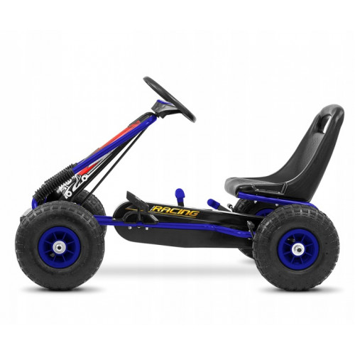 Dětská šlapací motokára THOR – nafukovací kola, brzda, 3–8 let, černá, modrá