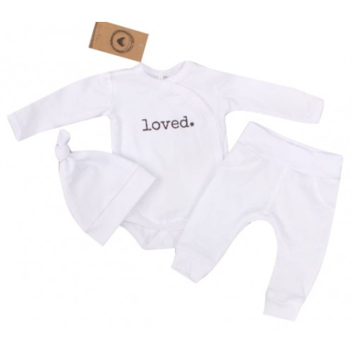 Z & Z 3-dielna súpravička body, tepláčky a čiapočka Loved - biela
