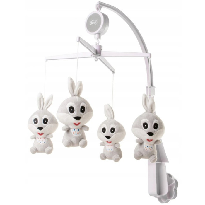 Plušový kolotoč nad postieľku Rabbit - sivo/biely
