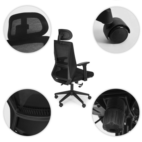 Otočné kancelárske kreslo s ergonomicky tvarovaným operadlom a opierkou hlavy
