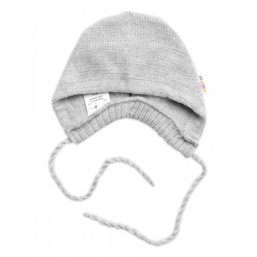 Pletená čiapočka na zaväzovanie bonetka Boy, Hand Made Baby Nellys, sivá, veľ. 68/74