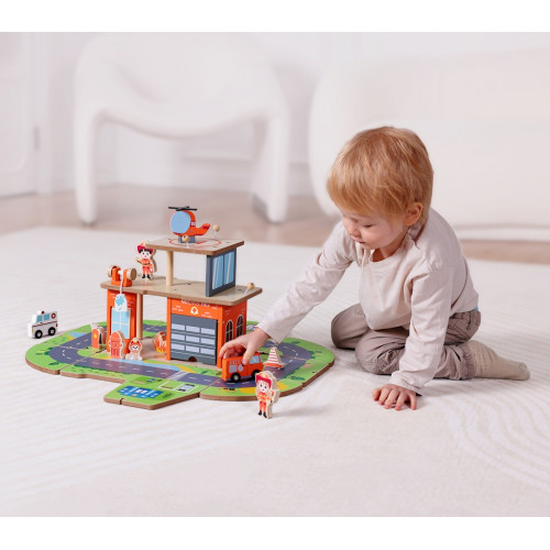 2Kids Toys Drevená stanica Hasiči 2 v 1