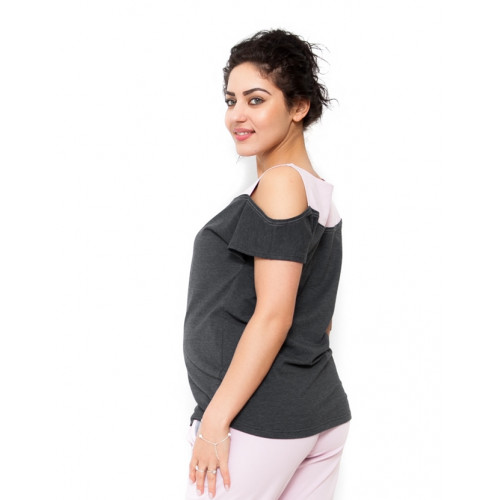 Be MaaMaa Tehotenské tričko Kira - tmavo sivá / ružová