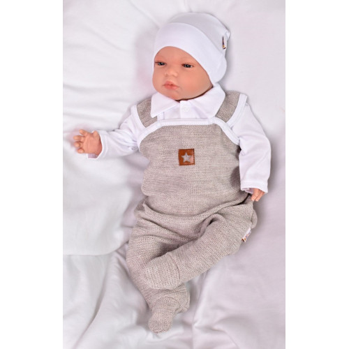 Baby Nellys 2-dielna súpravička Star, body dl. rukáv + pletené dupačky, béžové, veľ. 62