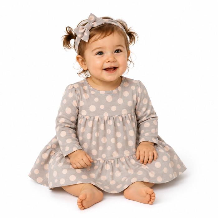 Baby Nellys 2-dielna sada dievčenské bavlnené šaty s čelenkou - Puntík