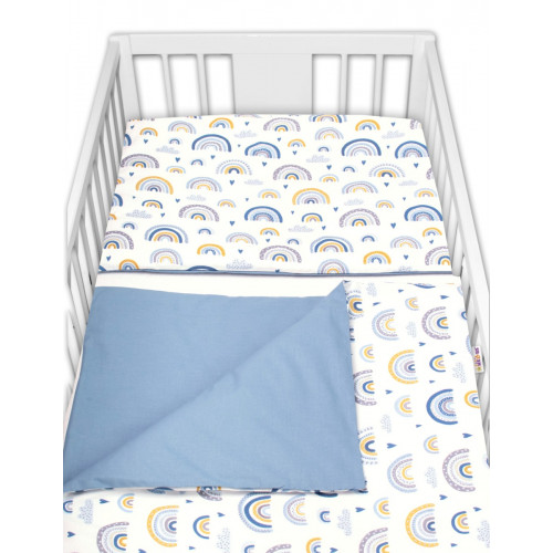 Baby Nellys 3-dielna sada Mantinel s obliečkami - Dúha, pastelová s potlačou/modrá