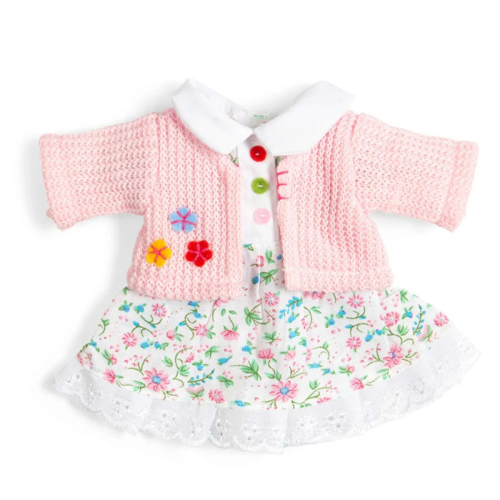 Bigjigs Toys Kvetinové ružové šaty a svetrík pre bábiku 28 cm