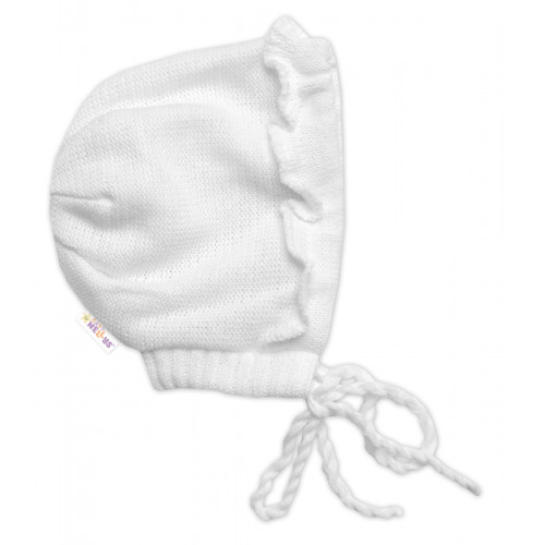 Pletená čiapočka na zaväzovanie bonetka Girl, Hand Made Baby Nellys, biela, veľ. 68/74